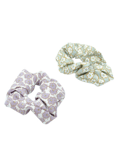 Pack 2 scrunchies a flores verde y malva