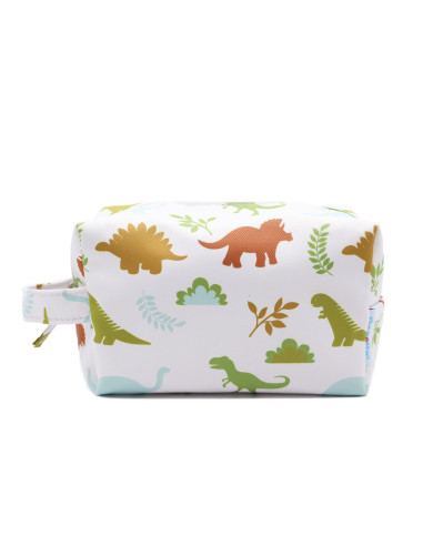 Neceser infantil de tejido blanco con estampado de dinosaurios