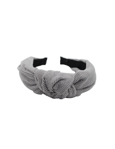 Diadema infantil de pana con nudo, gris claro