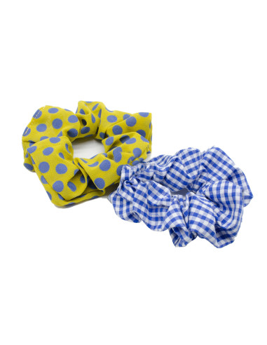 Pack 2 coleteros textil, cuadro vichy azul y amarillo con lunares azules