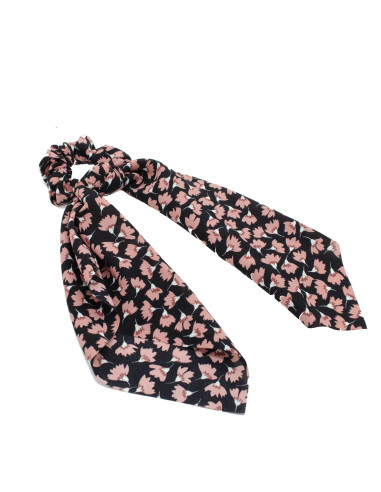 Coletero pañuelo mujer negro con flores rosa coral