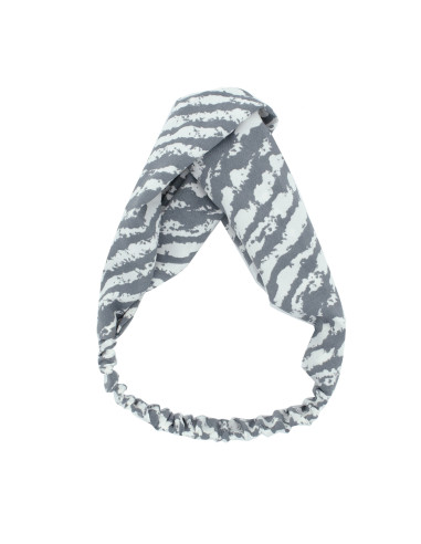 Turbante de mujer estampado tipo animal print a rayas gris y blanco