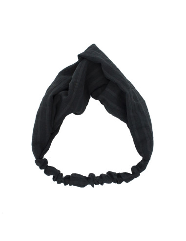 Turbante de mujer en tejido negro con rayas
