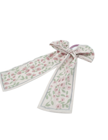 Coletero pañuelo lazo en tejido satinado rosa claro con estampado de flores