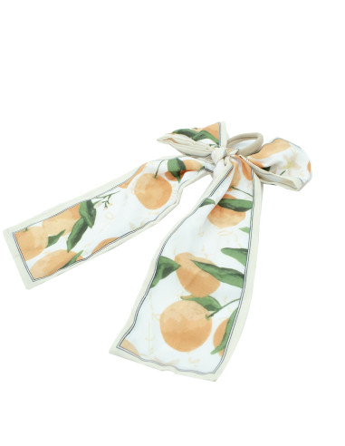 Coletero pañuelo lazo satinado en color crudo y estampado de naranjas