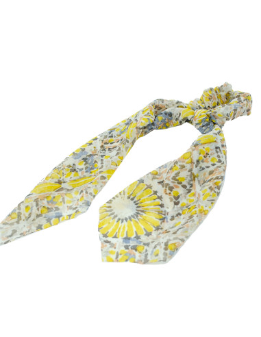 Coletero pañuelo mujer con tejido estampado en tonos amarillo y gris