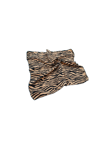 Turbante pañuelo en tejido tipo gasa y estampado tigre en ocre y negro