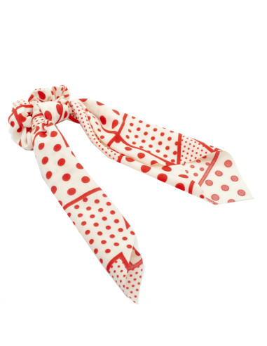 Coletero pañuelo en tejido satinado en blanco y estampado de puntos en rojo