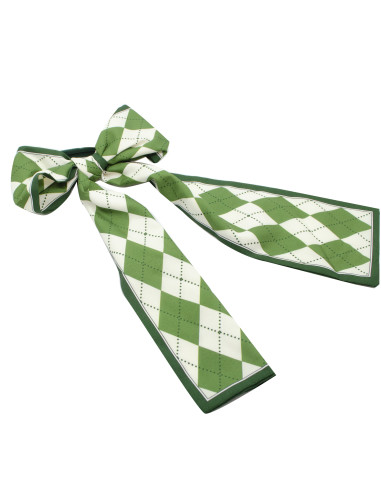 Coletero pañuelo en tejido satinado con rombos en blanco y verde