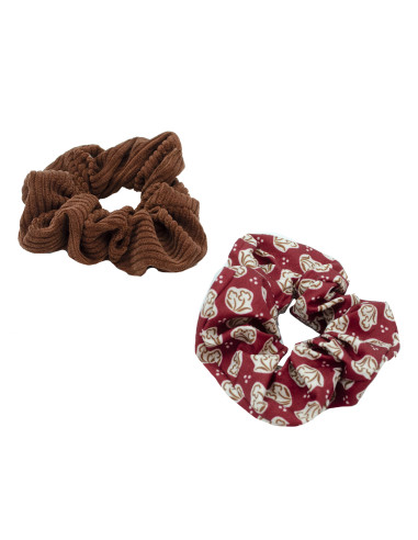 Pack 2 coletero textil en tejido tipo pana en marrón y granate con estampado de flores en blanco