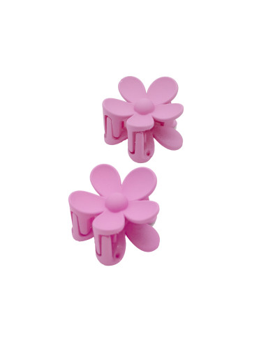 Pack 2 pinzas infantiles medianas en forma de flor en color fucsia