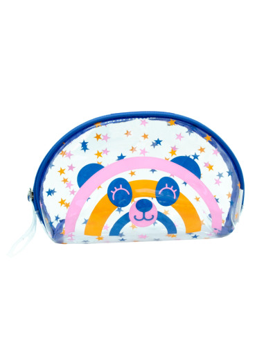 Neceser A Lo Loco Juvenil de Plástico Transparente con Dibujo de Oso Panda, Arcoíris, Estrellas en Azul, Naranja y Rosa