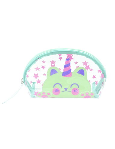 Neceser A Lo Loco de plástico transparente con oso unicornio en verde y estrellas rosas